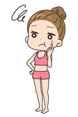 肌荒れにショックを受ける女性の斜めイラスト　全身図