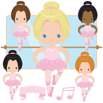 Cute Ballerina Vector Cartoon Illustration