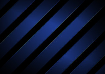 Obraz premium Abstract stripes geometric diagonal lines blue color with lighting on black background.
