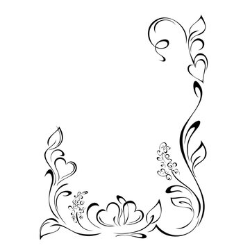 frame 20. decorative frame with stylized flowers, leaves, hearts and vignettes in black lines on a white background