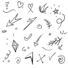 hand drawn Abstract arrows, ribbons and other elements in hand drawn style for concept design Doodle illustration for decoration