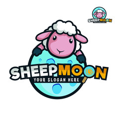 cartoon sheep on moon logo 