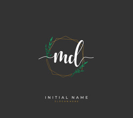 Handwritten initial letter M D MD for identity and logo. Vector logo template with handwriting and signature style.