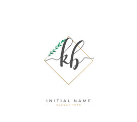 Handwritten initial letter K B KB for identity and logo. Vector logo template with handwriting and signature style.