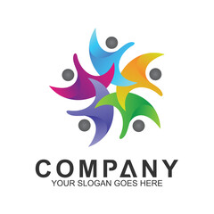 Fototapeta na wymiar colorful community logo vector,kids care and charity icon, happy people logo