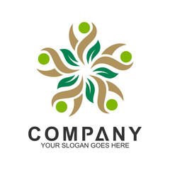 abstract people logo vector with leaf,human health and care community logo template,charity logo
