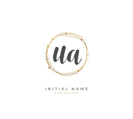 Fototapeta premium Handwritten initial letter U A UA for identity and logo. Vector logo template with handwriting and signature style.