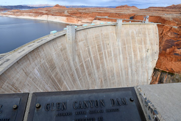 Glen Canyon Dam on Colorado River which creates Lake Powell near Page Arizona
