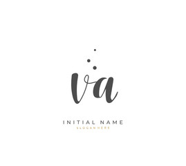 Handwritten initial letter V A VA for identity and logo. Vector logo template with handwriting and signature style.