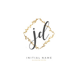 Handwritten initial letter J D JD for identity and logo. Vector logo template with handwriting and signature style.