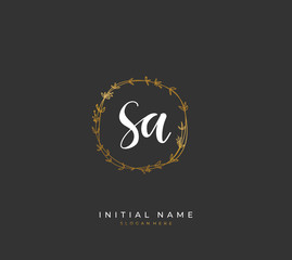Handwritten initial letter S A SA for identity and logo. Vector logo template with handwriting and signature style.
