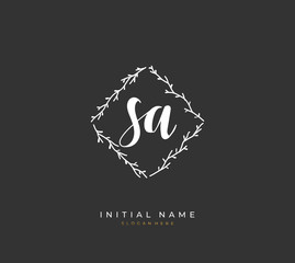 Handwritten initial letter S A SA for identity and logo. Vector logo template with handwriting and signature style.