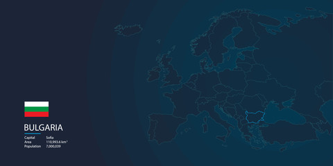 bulgaria map with flag and blue color modern background