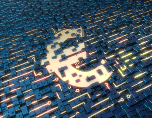 Obraz premium Circuit board with euro symbol, electronic network information security, information transmission and fintech