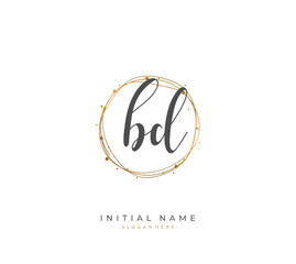 Handwritten initial letter B D BD for identity and logo. Vector logo template with handwriting and signature style.