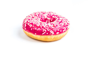 Sweet pink donut isolated on white background