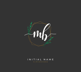 Handwritten initial letter M B MB for identity and logo. Vector logo template with handwriting and signature style.