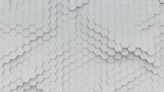 Cellular pattern of white hexagons. Computer generated motion background. 3D render seamless loop animation