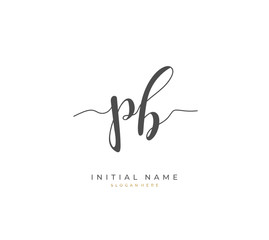 Handwritten initial letter P B PB for identity and logo. Vector logo template with handwriting and signature style.