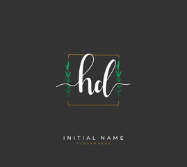 Handwritten initial letter H D HD for identity and logo. Vector logo template with handwriting and signature style.