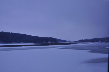 Frozen lake in the winter