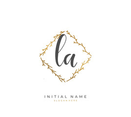 Handwritten initial letter L A LA for identity and logo. Vector logo template with handwriting and signature style.