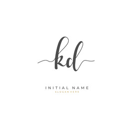 Handwritten initial letter K D KD for identity and logo. Vector logo template with handwriting and signature style.