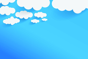 clouds in the sky. Cloud. Abstract white Cloudy in trendy flat style isolated on Blue Background. Blank text space for Web Site Banner, Presentation, Template, Design.
