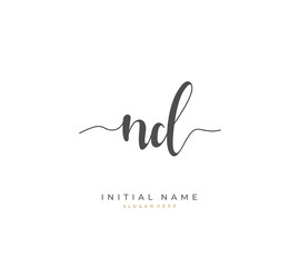 Handwritten initial letter N D ND for identity and logo. Vector logo template with handwriting and signature style.