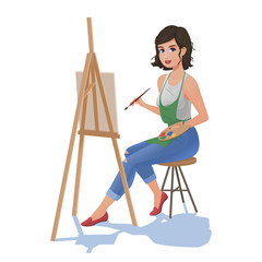 Fototapeta premium Girl with easel paints and brush