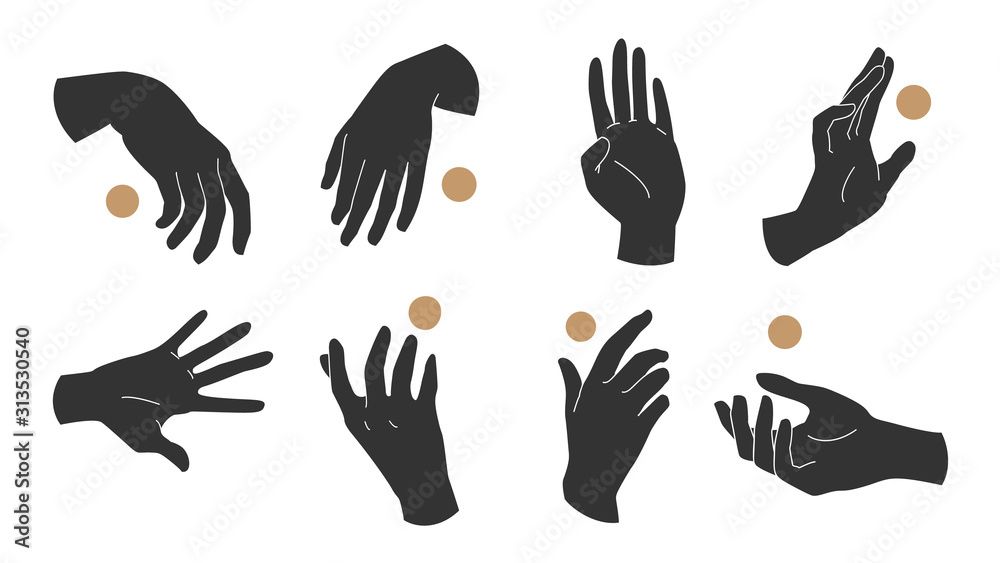 Wall mural hand icon, hands linear style and fingers vector design in various poses for create logo and line ar