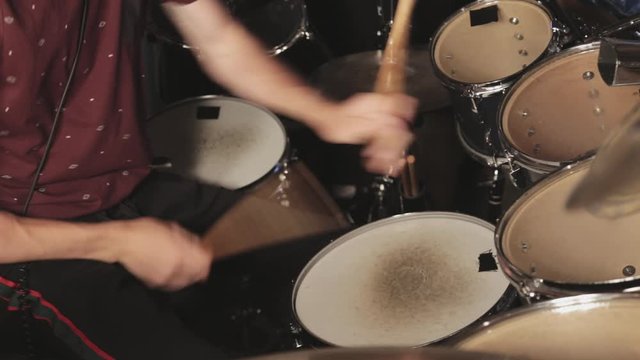 A Young Man Playing His Electronic Drum Set At Home  - Close Up Shot