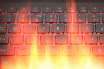 the keyboard of the personal computer in red color at a different texture backgrounds