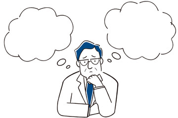 手描き1color 中年ビジネスマン　悩む　クラシックブルー