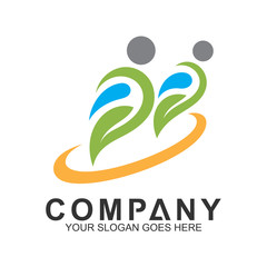 people with leaf and water splash for healthy, medical and wellness logo