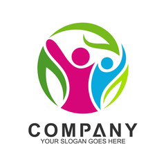people logo with leaf in circle shape for healthy and medical icons