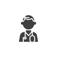 Male doctor character vector icon. filled flat sign for mobile concept and web design. Doctor with medical stethoscope glyph icon. Healthcare symbol, logo illustration. Vector graphics