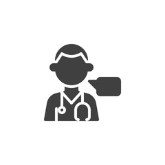 Doctor consultation vector icon. filled flat sign for mobile concept and web design. Medical doctor with speech bubble glyph icon. Healthcare symbol, logo illustration. Vector graphics