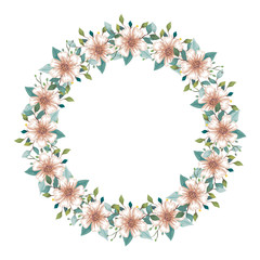 frame circular of flowers and leafs isolated icon