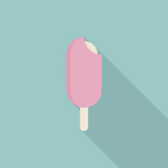 Ice cream icon with long shadow on blue background, flat design style