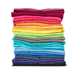 Rolgordijnen Stack of colorful t-shirt isolated on white background. File contains a path to isolation. © afxhome