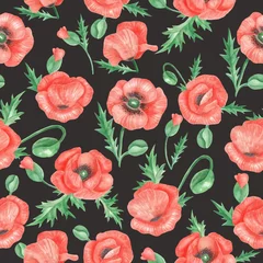 Rolgordijnen Poppies pattern black © Olena