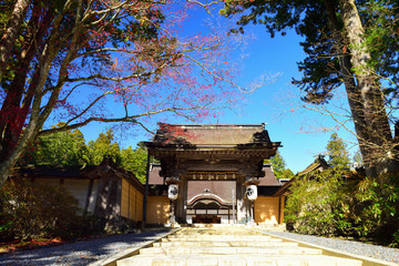 Koyasan, Japan - November 20, 2019: View entrance and exit of Koyasan Shingon Sect Main Temple Kongobu-ji in Japan. Koyasan located in the Kansai region of Wakayama prefecture