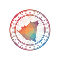 Flat low poly stamp of Nicaragua. Polygonal Nicaragua badge. Trendy vector logo of the country.