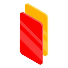 Red yellow soccer cards icon. Isometric of red yellow soccer cards vector icon for web design isolated on white background