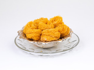 Indian Traditional Sweet Food Desi Ghee Ki Pheni Also Know as Sutarfeni, Firni, Seviyan, Laccha, Feni or Fini maid from maida, Sugar and Flavour