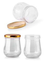 Opened  Empty Glass Jar Isolated on White Background