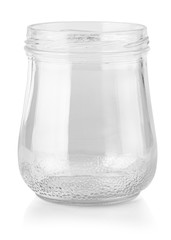 Opened  Empty Glass Jar Isolated on White Background