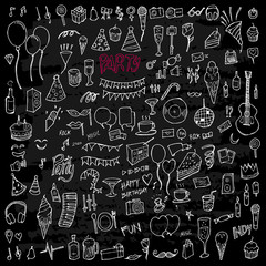 Set of Party Drawing illustration Hand drawn doodle Sketch line vector eps10