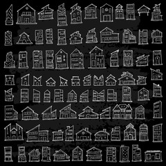 Set of House Drawing illustration Hand drawn doodle Sketch line vector eps10